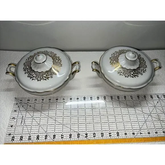 Lot Is 2 Bavaria Schirnding Serving Bowl with Lid #39 Floral White & Gold